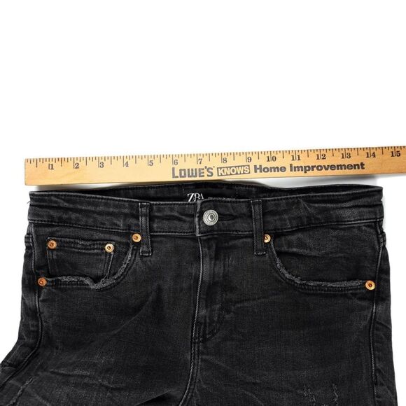 ZARA Raw Chewed Ankle Cropped High Rise Skinny Jeans Washed Black Y2k Grunge 6 - Picture 3 of 9